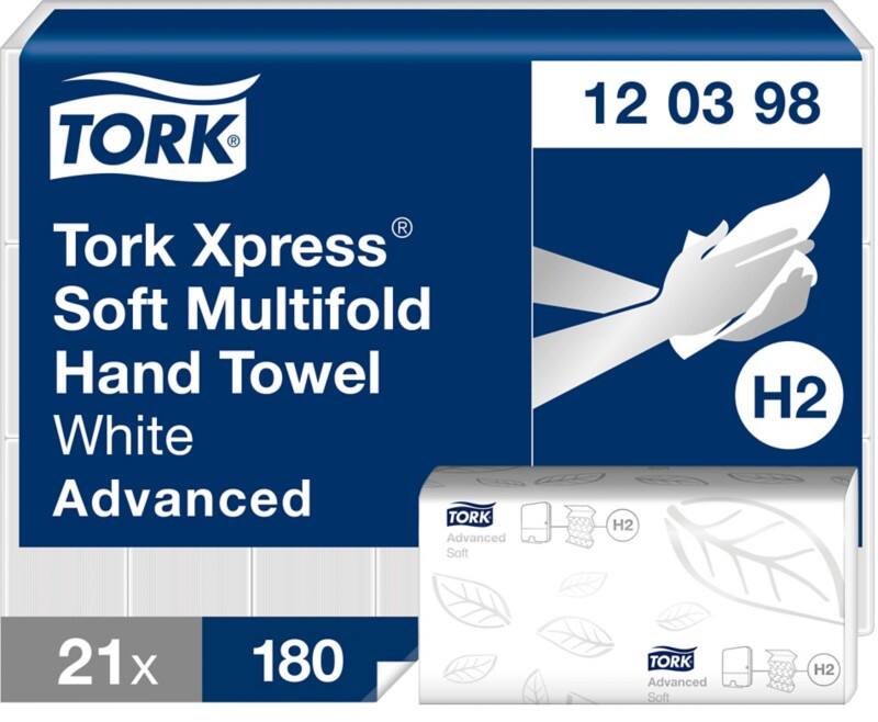 Essuie-mains Tork Xpress Advanced  H2 Pliage en M Blanc 2 épaisseurs 120398 21 Unités de 180 Feuilles