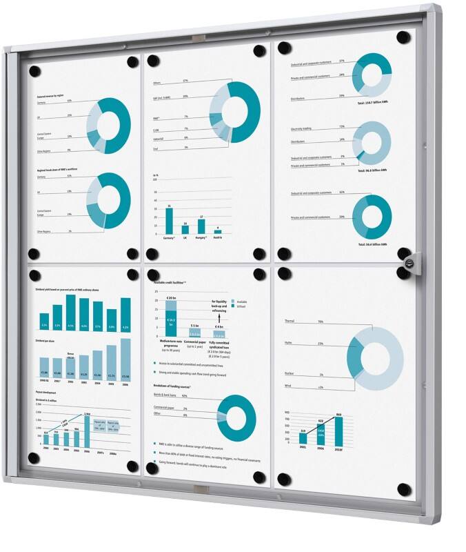 SHOWDOWN Abschliessbarer Schaukasten Magnetisch 71,1 (B) x 65,5 (H) cm Silber 6 x A4