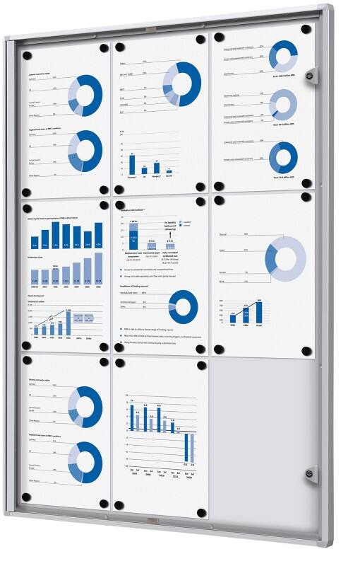 SHOWDOWN Abschliessbarer Schaukasten Magnetisch 71,1 (B) x 96,3 (H) cm Silber 9 x A4