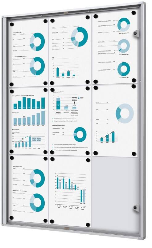 SHOWDOWN Abschliessbarer Schaukasten Magnetisch 71,1 (B) x 96,3 (H) cm Silber 9 x A4