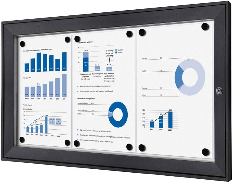 Vitrine d'affichage verrouillable Showdown Magnétique 74,1 x 38,8 cm (l x h) Anthracite 3 x A4