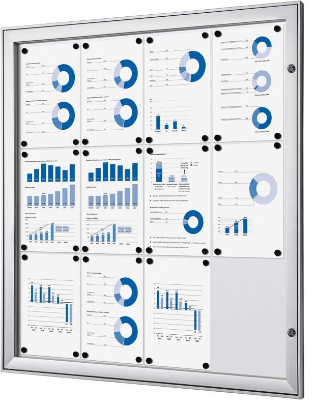 SHOWDOWN Abschliessbarer Schaukasten Magnetisch 96,1 (B) x 100,4 (H) cm Silber 12 x A4