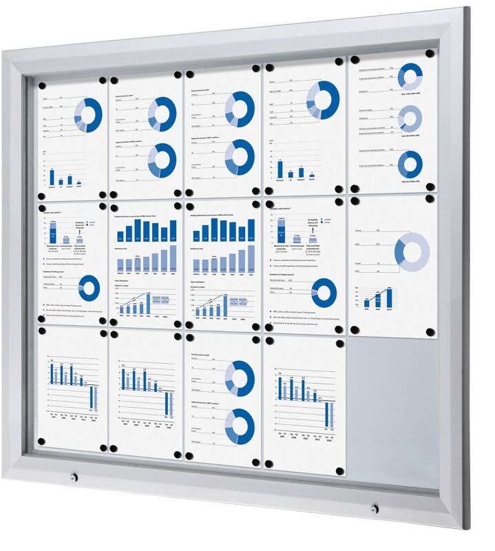 SHOWDOWN Abschliessbarer Schaukasten Magnetisch 124,5 (B) x 106,7 (H) cm Silber 15 x A4