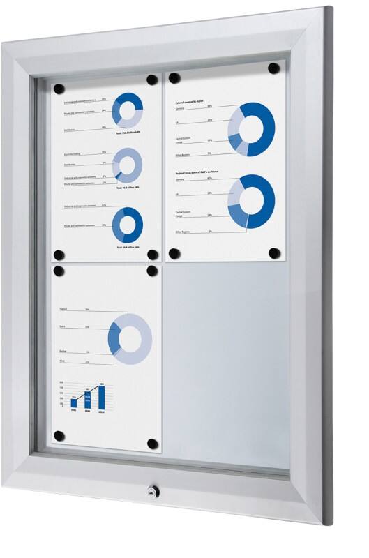 SHOWDOWN Abschliessbarer Schaukasten Magnetisch 58,3 (B) x 76 (H) cm Silber 4 x A4
