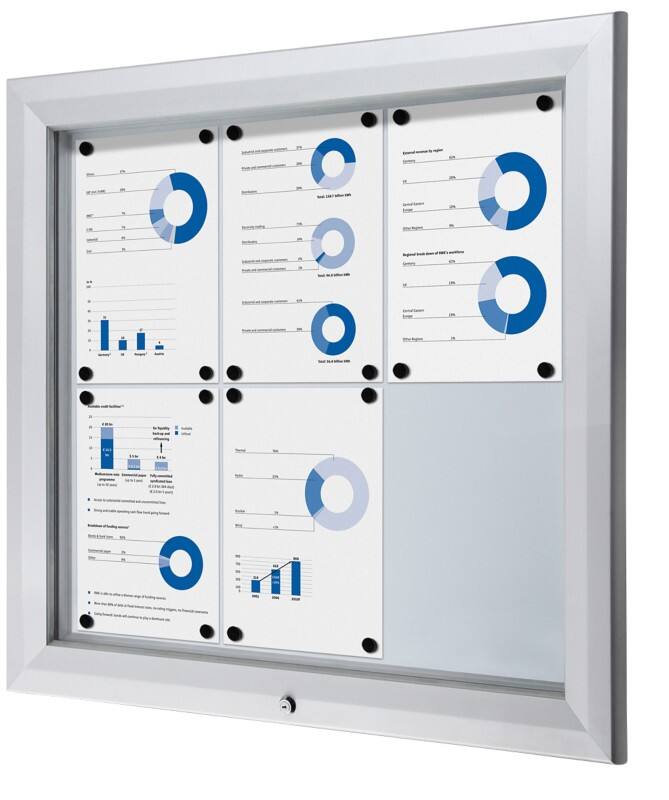 SHOWDOWN Abschliessbarer Schaukasten Magnetisch 80,5 (B) x 76 (H) cm Silber 6 x A4