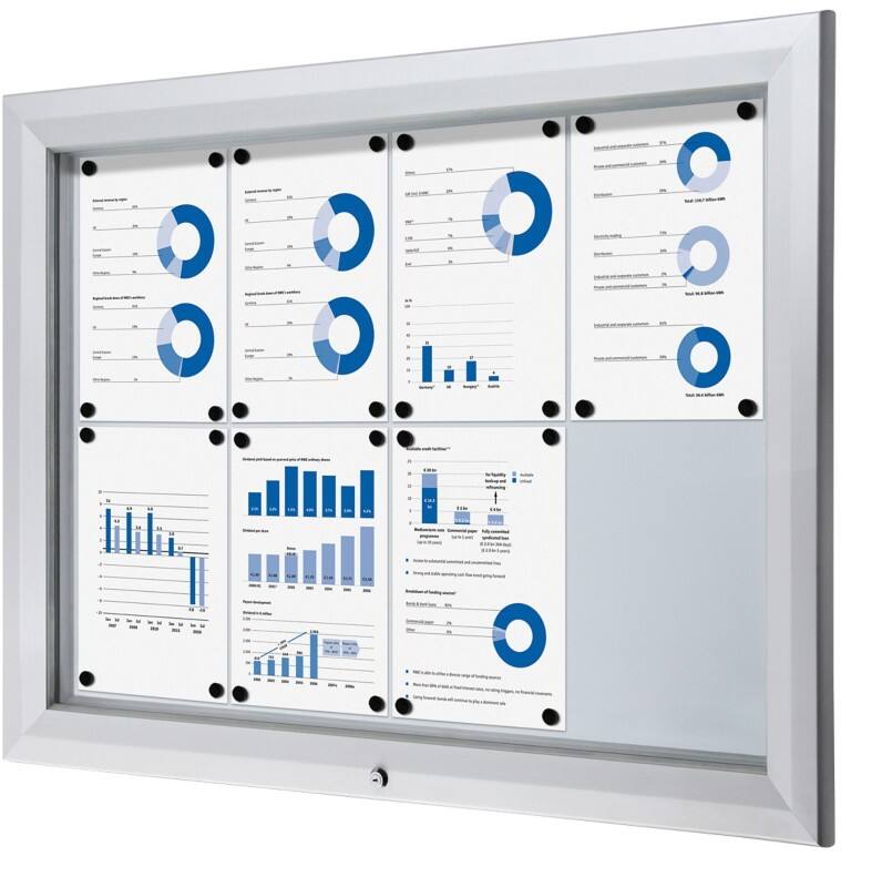 SHOWDOWN Abschliessbarer Schaukasten Magnetisch 102,5 (B) x 76 (H) cm Silber 8 x A4