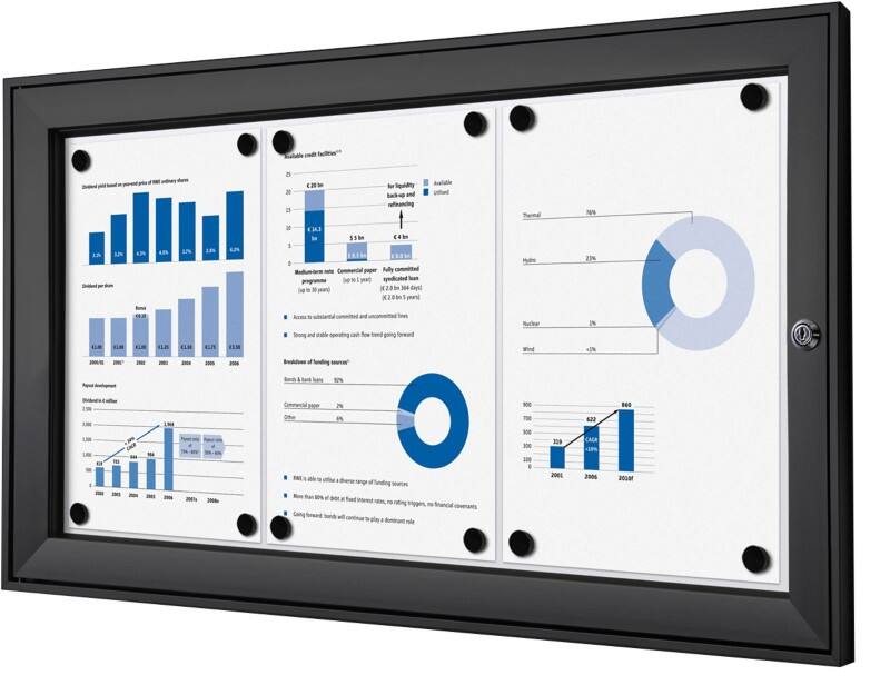 SHOWDOWN Abschliessbarer Schaukasten Magnetisch 74,1 (B) x 38,8 (H) cm Schwarz 3 x A4