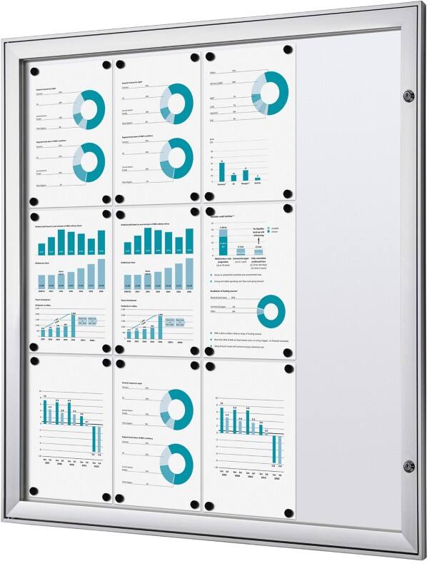SHOWDOWN Abschliessbarer Schaukasten Magnetisch 96,9 (B) x 100,4 (H) cm Silber 12 x A4