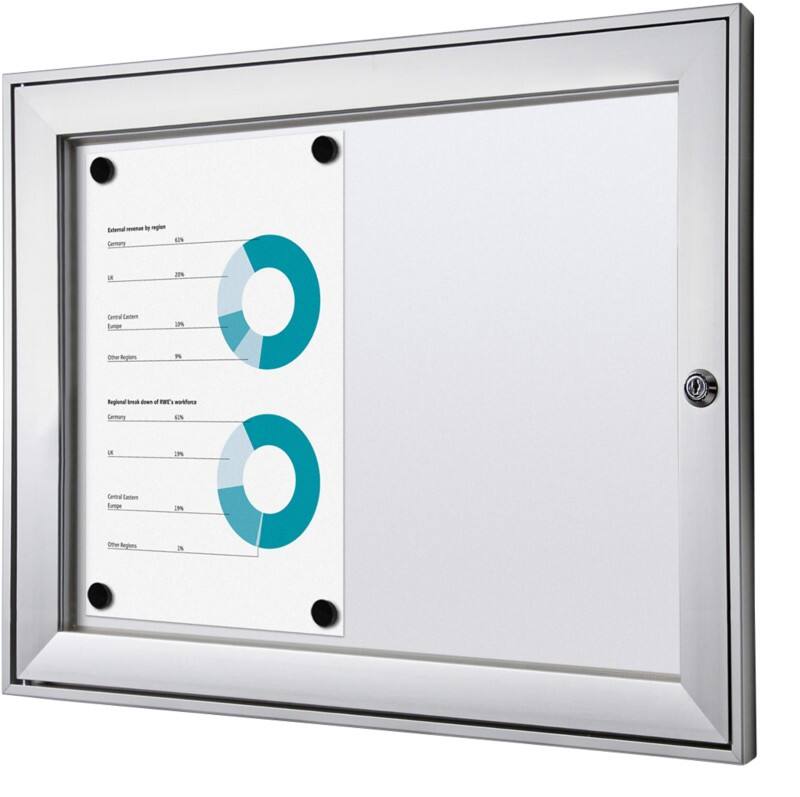 SHOWDOWN Abschliessbarer Schaukasten Magnetisch 52,1 (B) x 38,8 (H) cm Silber 2 x A4