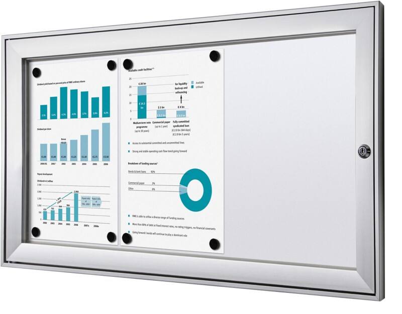 SHOWDOWN Abschliessbarer Schaukasten Magnetisch 74,1 (B) x 38,8 (H) cm Silber 3 x A4