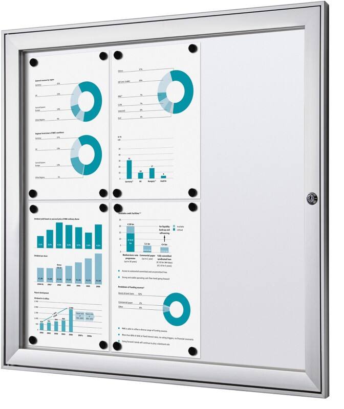 SHOWDOWN Abschliessbarer Schaukasten Magnetisch 74,1 (B) x 69,6 (H) cm Silber 6 x A4