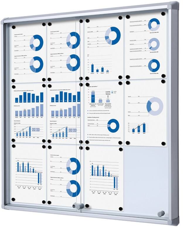SHOWDOWN Abschliessbarer Schaukasten Magnetisch 94 (B) x 98,2 (H) cm Silber 12 x A4