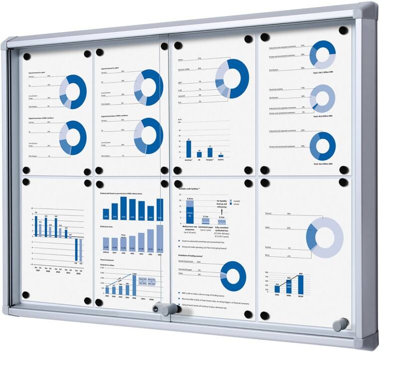 SHOWDOWN Abschliessbarer Schaukasten Magnetisch 94 (B) x 67,5 (H) cm Silber 8 x A4