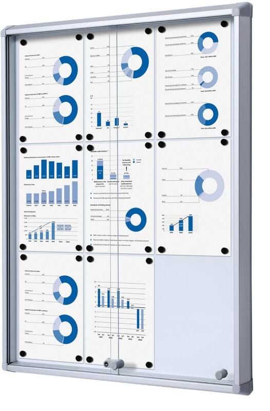 SHOWDOWN Abschliessbarer Schaukasten Magnetisch 72 (B) x 98,2 (H) cm Silber 9 x A4