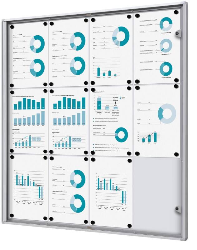 SHOWDOWN Abschliessbarer Schaukasten Magnetisch 93,1 (B) x 96,3 (H) cm Silber 12 x A4