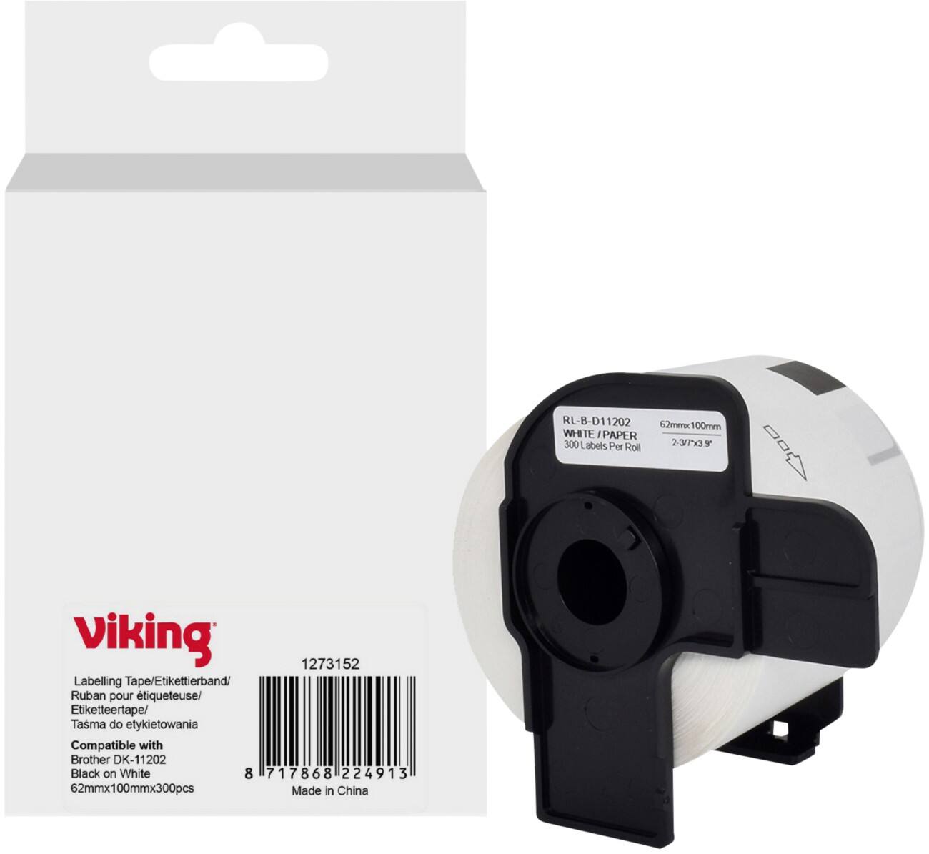 Viking Kompatibel Brother WB-BRRLD11202-WT Haftend Schwarz auf Weiß 62 x 90 mm Thermal