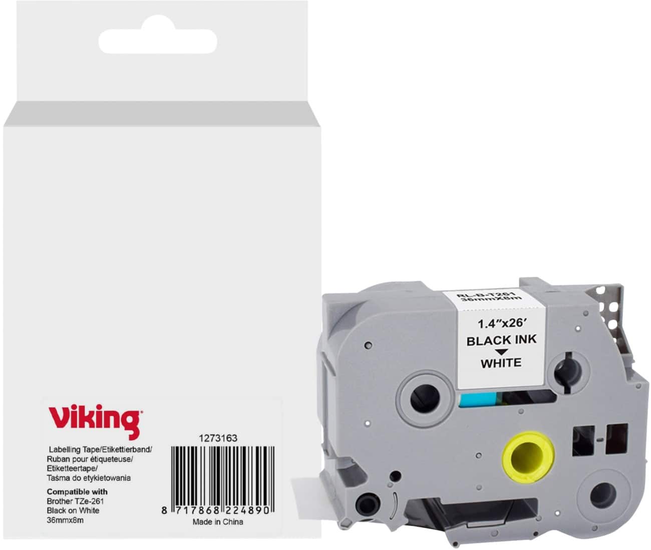 Ruban d'étiquettes Viking Compatible Brother TZe-261 WB-BRRLT261-WT Adhésif Noir sur blanc 36 x 93 mm Thermique
