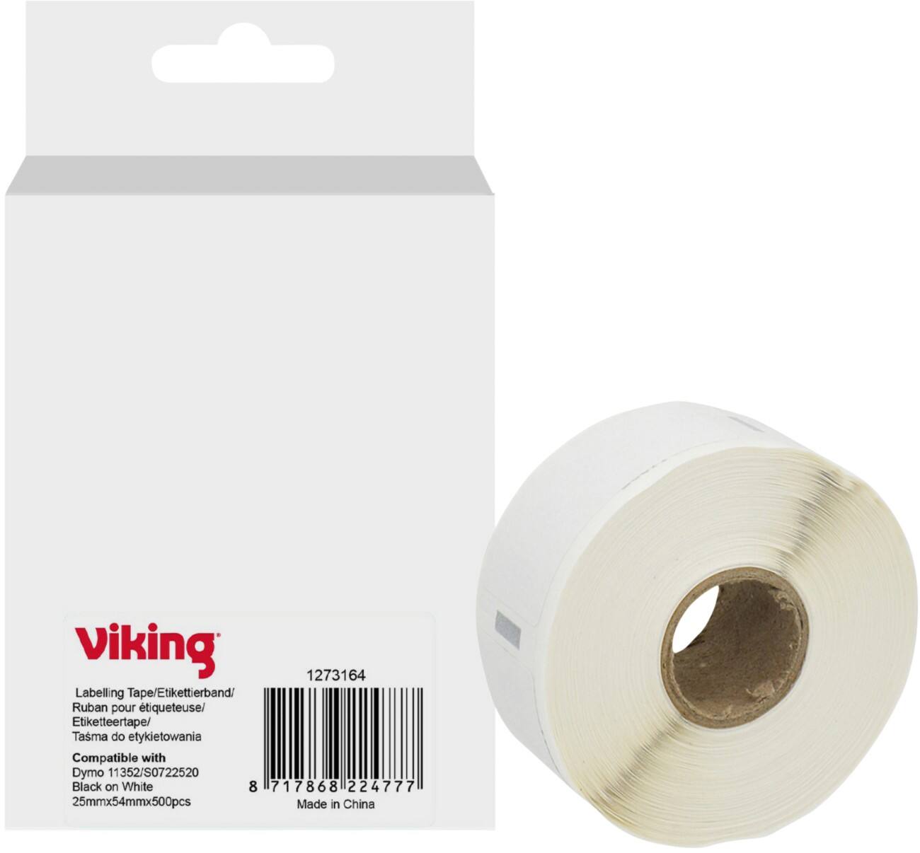 Rouleau d'étiquettes Viking Compatible DYMO 11352 Adhésif Noir sur Blanc 25 x 85 mm Thermique S0722520