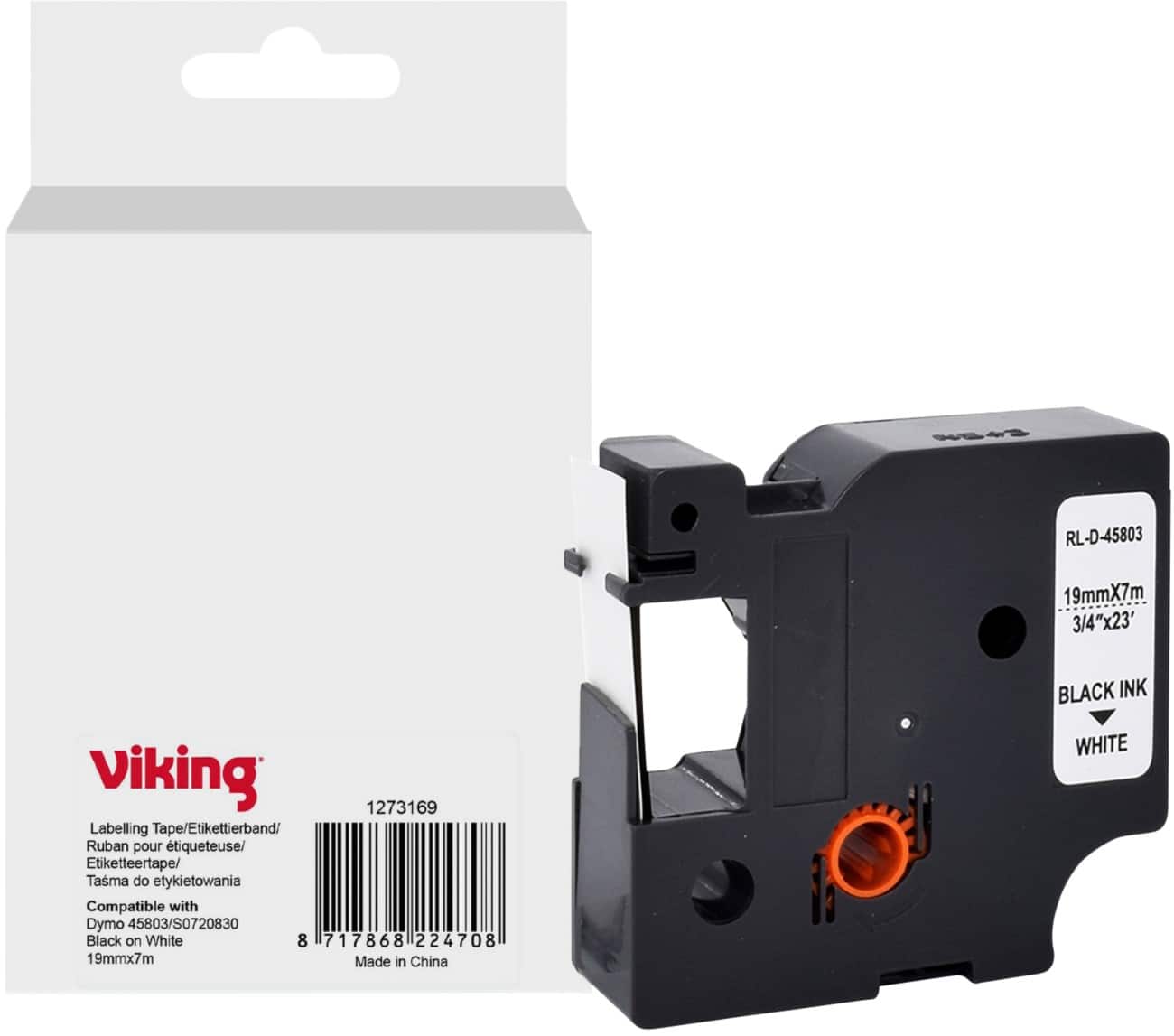 Ruban d'étiquettes Viking Compatible DYMO S0720830 WB-DMRL45803-WT Adhésif Noir sur blanc 19 x 75 mm Thermique