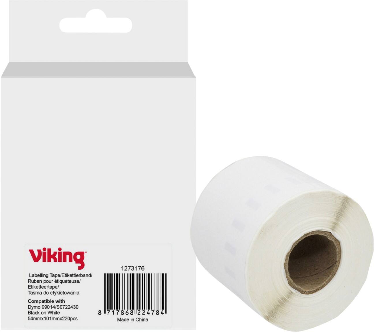 Rouleau d'étiquettes Viking Compatible DYMO 99014 Adhésif Noir sur blanc 54 x 64 mm Thermique S0722430