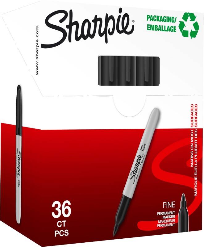 Marqueur permanent Sharpie Fin Ogive Noir Résistant à l'eau 36 unités