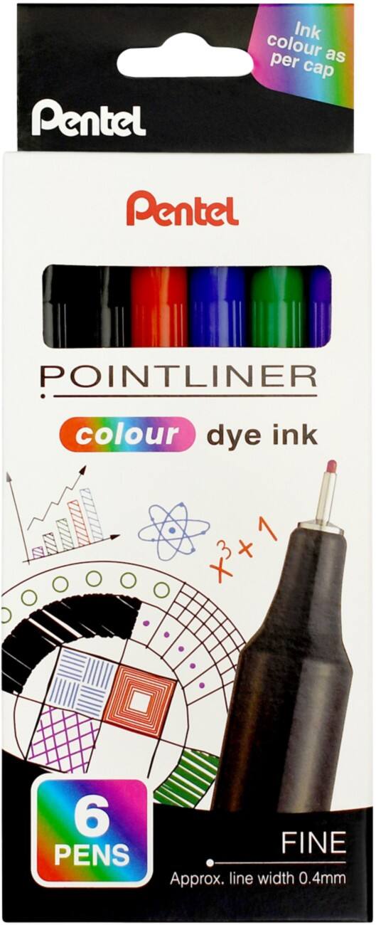 Stylo-feutre Pentel Pointliner Colour Aiguille Assortiment 6 unités