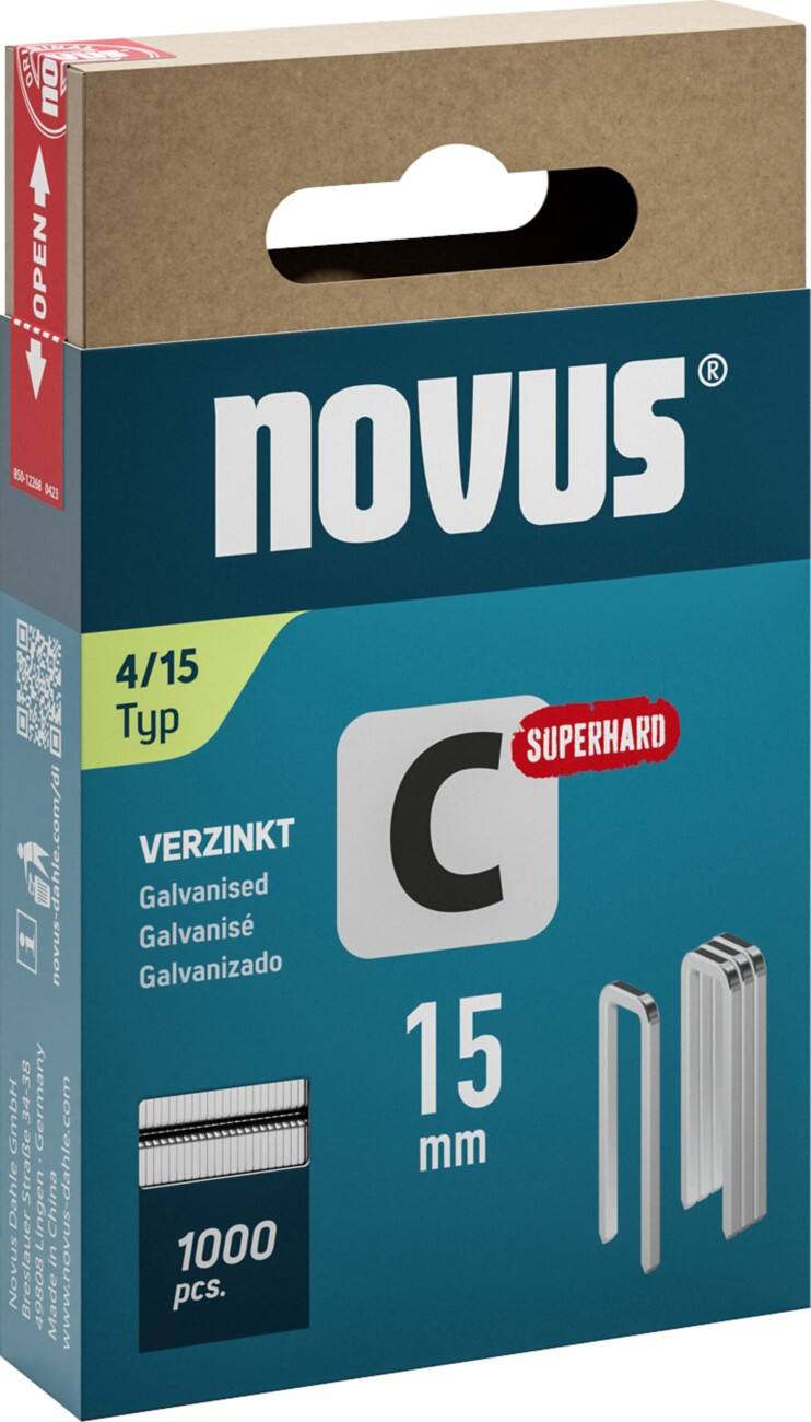 Novus Schmalrückenklammer 042-0801 Verzinkter Stahldraht Silbergrau 1000 Stück