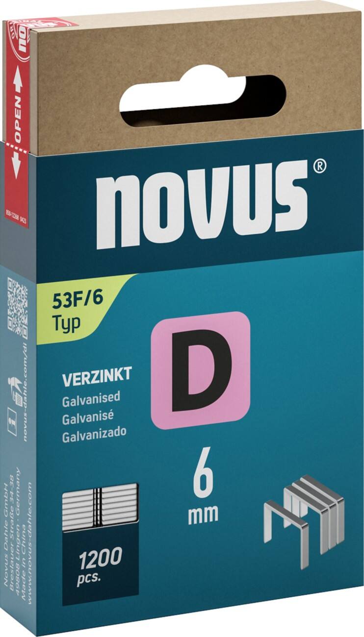 Novus Flachdrahtklammern 042-0788 Verzinkter Stahldraht Silbergrau 1200 Stück