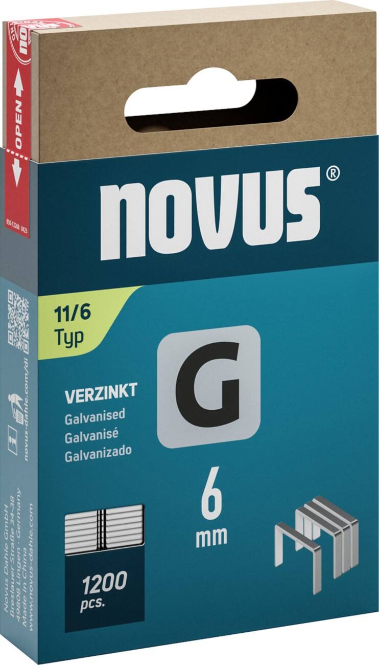 Novus Flachdrahtklammern 042-0795 Verzinkter Stahldraht Silbergrau 1200 Stück