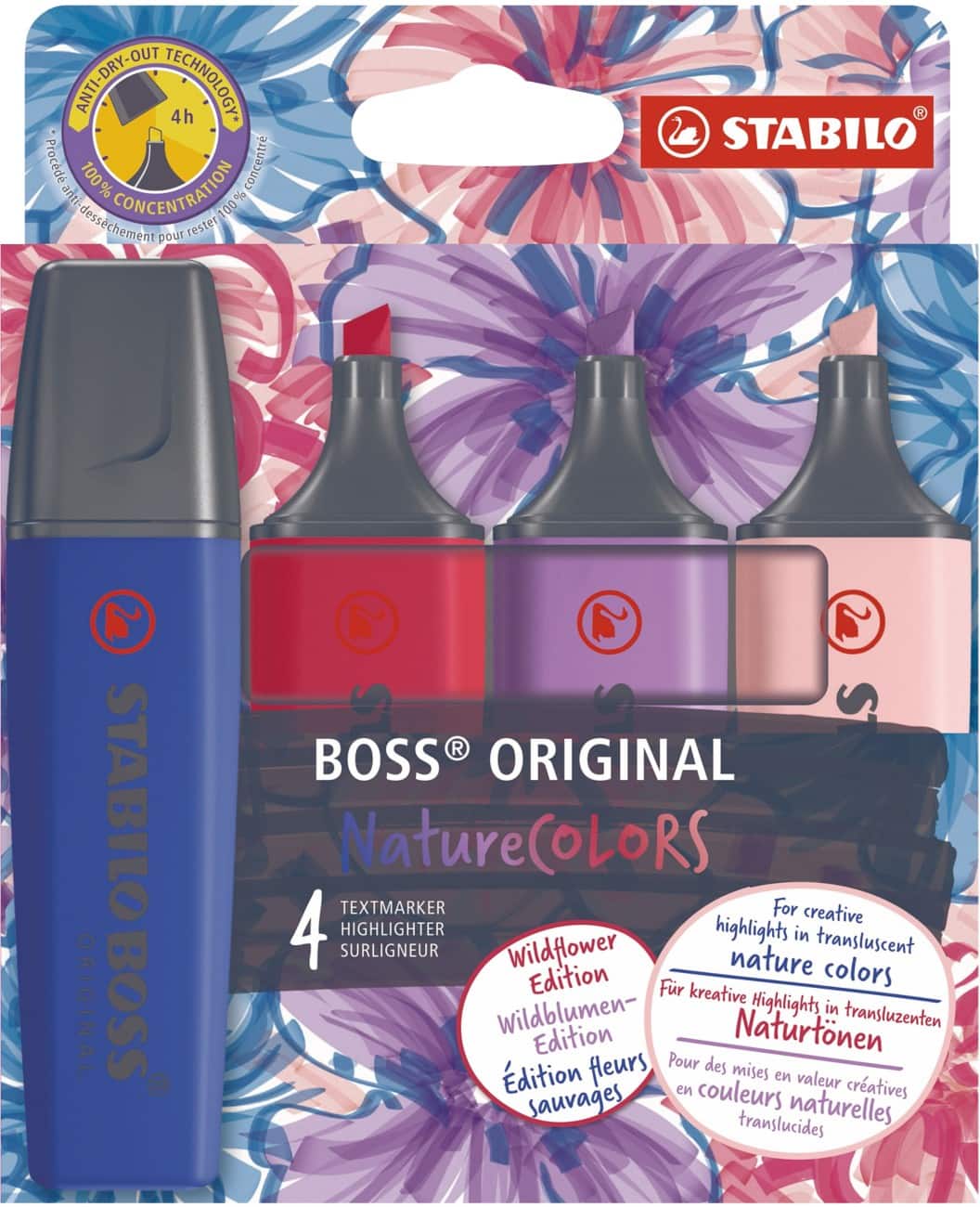 Surligneur STABILO BOSS ORIGINAL NatureCOLORS EO70/4-1-103-5 Assortiment Large Biseauté 35 mm