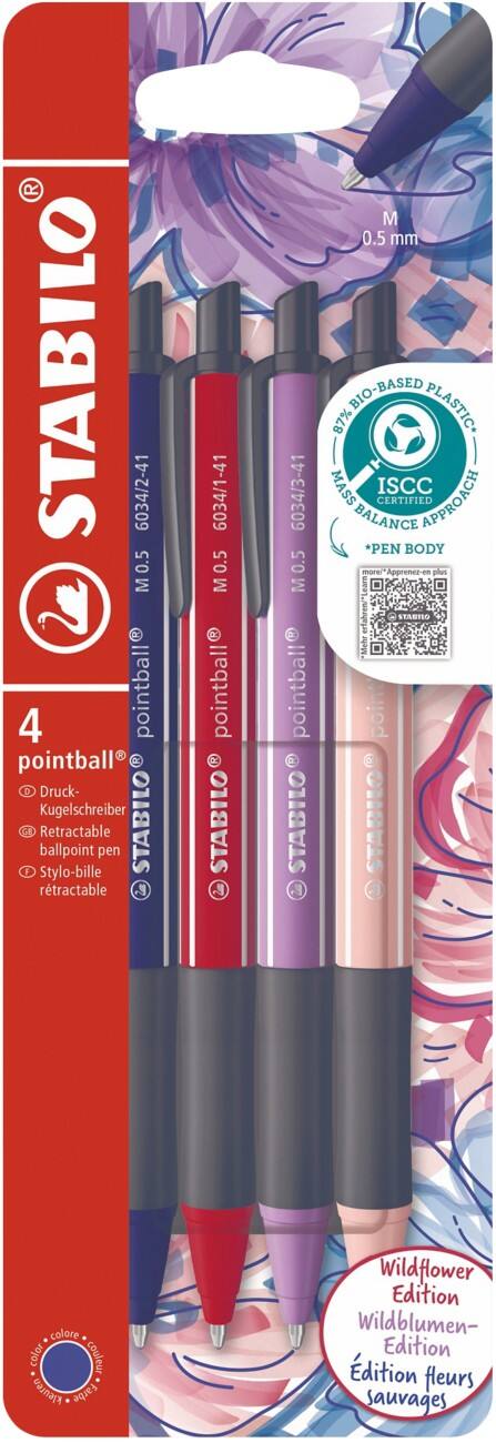 STABILO NatureCOLORS Wildflower 6034/4-1 Druckkugelschreiber Farbig sortiert Mittlere Spitze Nachfüllbar 4 Stück
