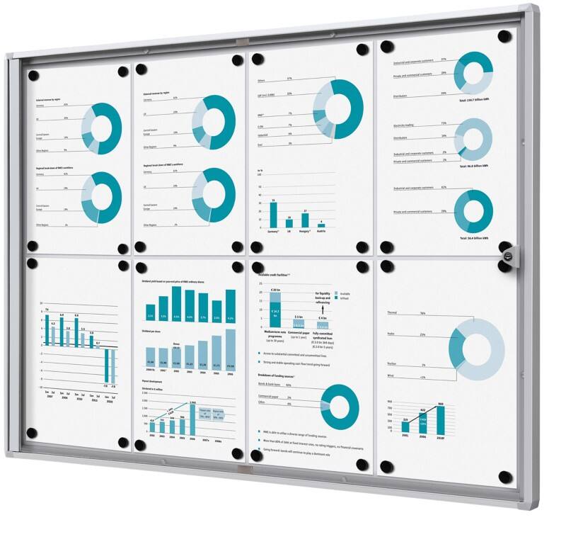 Vitrine d'affichage verrouillable SHOWDOWN Magnétique 8 x A4 Verrouillable 93,1 (l) x 65,5 (h) cm Argenté  