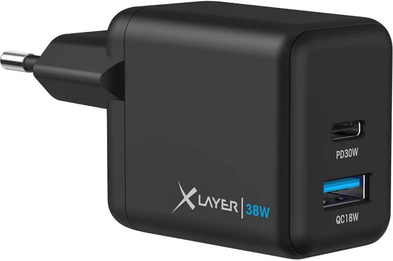 Chargeur XLayer 38 W 1 USB-C 30 W, 1 USB-A Quick Charge 18 W Noir