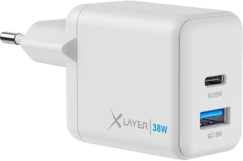 Chargeur XLayer 38 W 1 USB-C 30 W, 1 USB-A Quick Charge 18 W Blanc