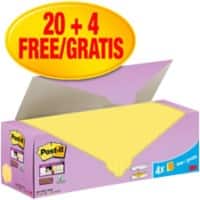 Post-it Super Sticky Haftnotizen 76 x 76 mm Gelb Packung mit 24 Blöcken mit 90 Blatt Value Pack 20+4 GRATIS