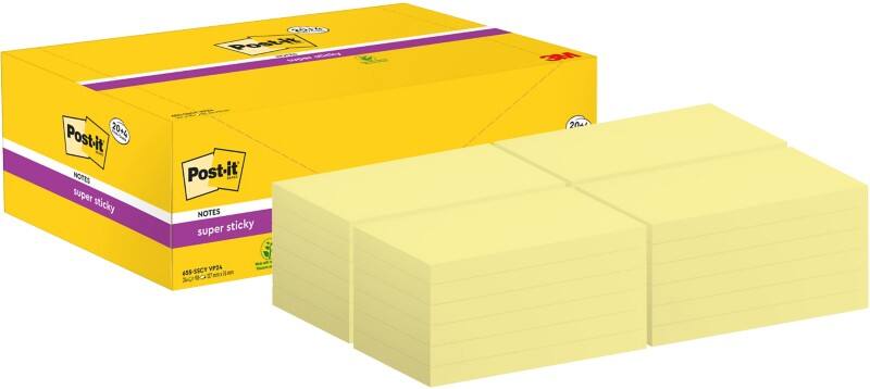 Post-it Super Sticky Haftnotizen 76 x 127 mm Gelb Packung mit 24 Blöcken à 90 Blatt Value Pack 20+4 GRATIS