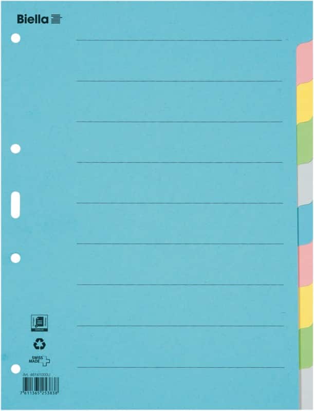 Intercalaires vierges Vierge Biella A4 Assortiment 10 intercalaires Carton