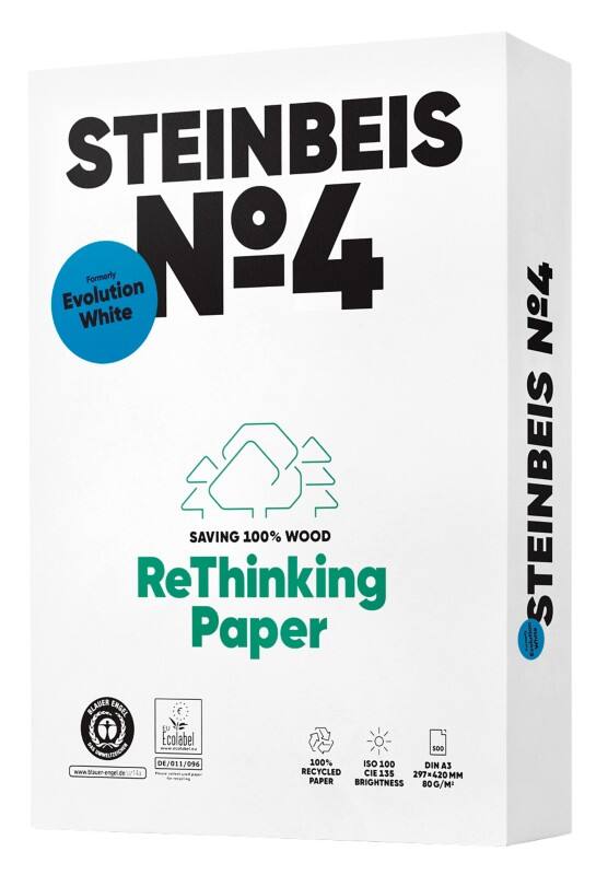 Steinbeis Evolution No.4 DIN A3 Druckerpapier Weiss 100 % Recycled 80 g/m² Glatt 500 Blatt