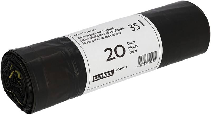 Sac-poubelle DEISS 35 L Cordon de serrage Noir 20 unités