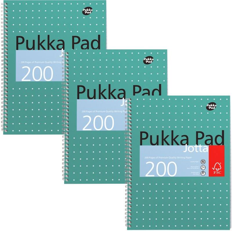 Cahier Pukka Metallic A4 Ligné Reliure à double fil Reliure latérale Carton Dos cartonné Vert Perforé 200 Pages 3 Unités de 200 Feuilles