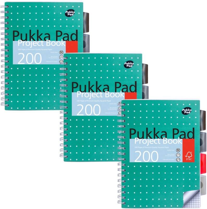 Cahier Pukka Metallic B5 Quadrillé Reliure à double fil Reliure latérale PP (Polypropylène) Dos cartonné Vert Sans perforation 200 Pages 3 Unités de 200 Feuilles