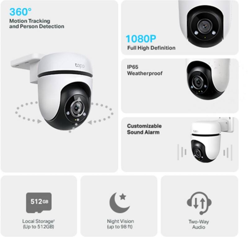 Caméra de vidéosurveillance TP-LINK Outdoor Pan/Tilt Security Blanc, noir