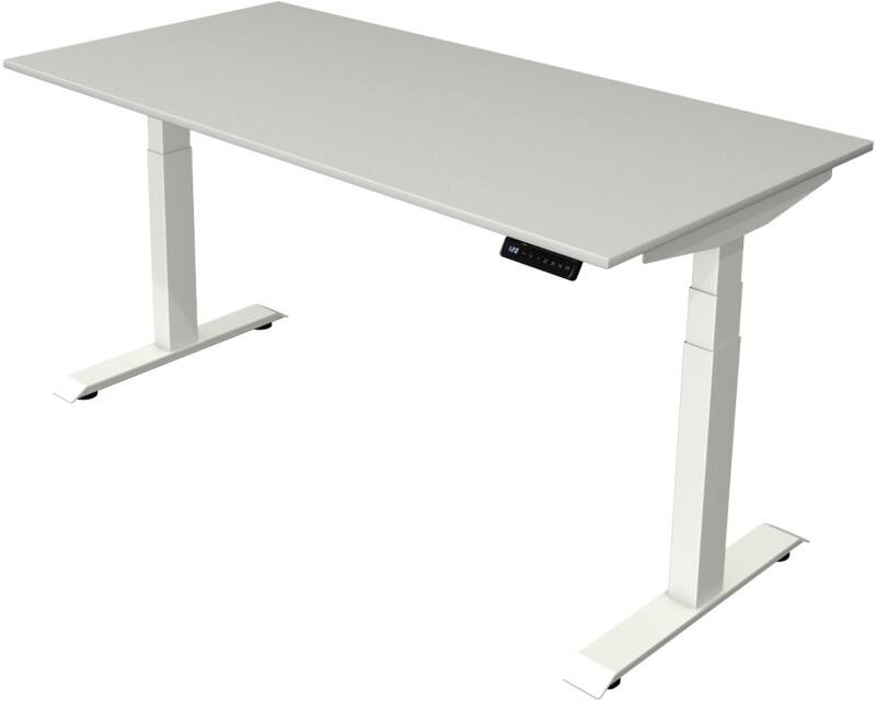 Bureau assis-debout Kerkmann Hauteur ajustable électriquement Gris clair Piètement en T 0 tiroirs 0 caissons 1600 (l) x 800 (p) x 1290 (h) mm Bois, métal