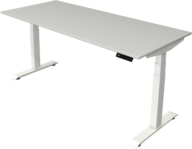 Bureau assis-debout Kerkmann Hauteur ajustable électriquement Gris clair Piètement en T 0 tiroirs 0 caissons 1800 (l) x 800 (p) x 1290 (h) mm Bois, métal