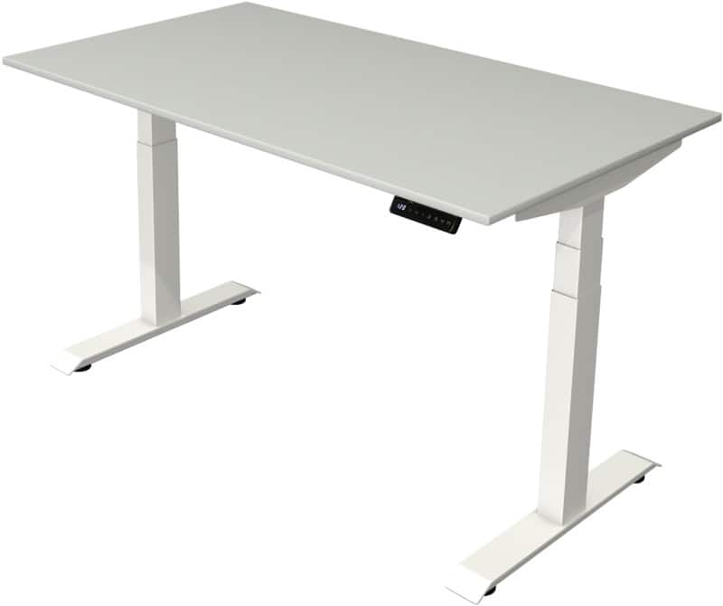 Bureau assis-debout Kerkmann Hauteur ajustable électriquement Gris clair Piètement en T 0 tiroirs 0 caissons 1400 (l) x 800 (p) x 1290 (h) mm Bois, métal