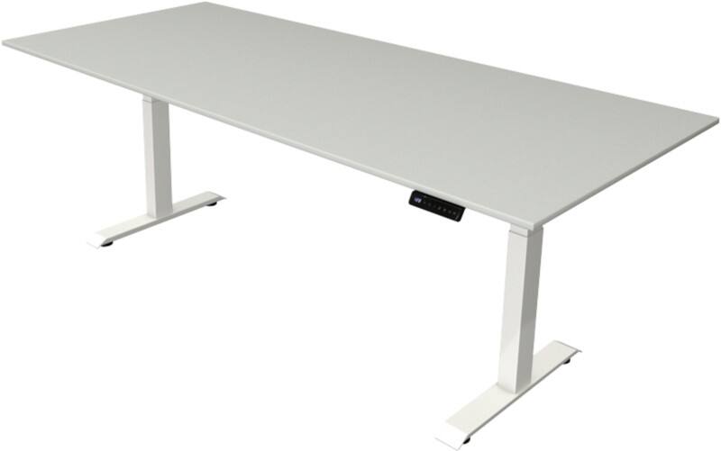Bureau assis-debout Kerkmann Hauteur ajustable électriquement Gris clair Piètement en T 0 tiroirs 0 caissons 2250 (l) x 1000 (p) x 1290 (h) mm Bois, métal