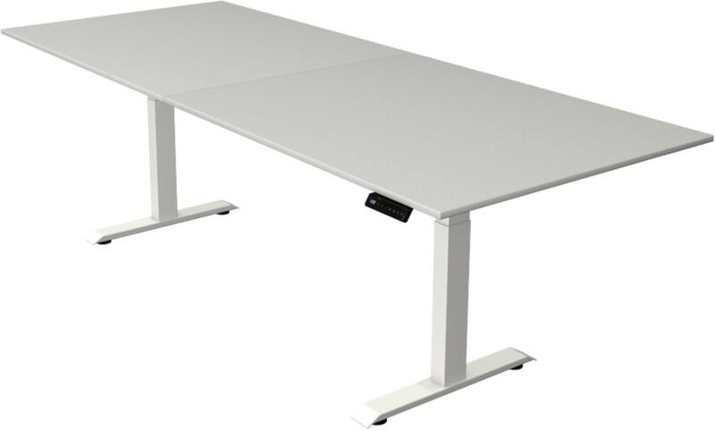 Bureau assis-debout Kerkmann Hauteur ajustable électriquement Gris clair Piètement en T 0 tiroirs 0 caissons 2500 (l) x 1000 (p) x 1290 (h) mm Bois, métal