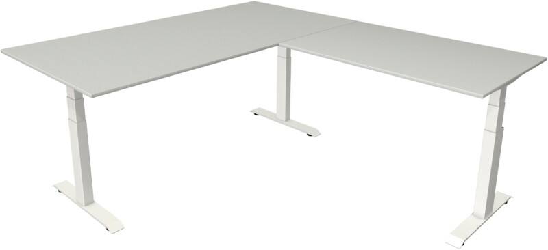 Bureau assis-debout Kerkmann Hauteur ajustable électriquement Gris clair Piètement en T 0 tiroirs 0 caissons 2000 (l) x 2200 (p) x 1290 (h) mm Bois, métal