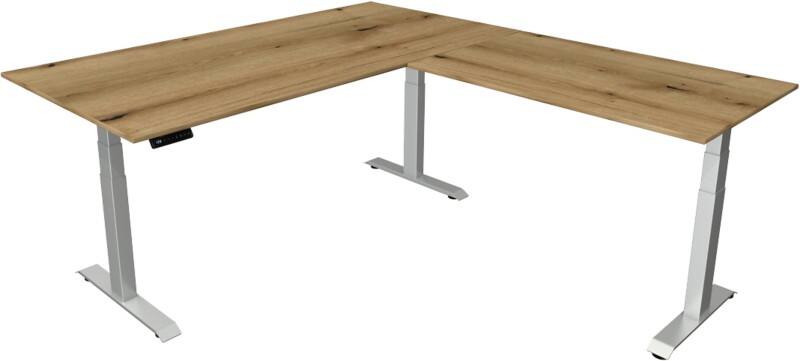 Kerkmann Elektronisch Höhenverstellbar Sitz-Stehschreibtisch Eiche T-Fuß 2.000 (B) x 2.200 (T) x 1.290 (H) mm Metall, Holz