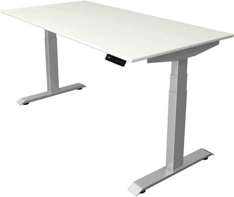 Bureau assis-debout Kerkmann Hauteur ajustable électriquement Blanc Piètement en T 0 tiroirs 0 caissons 1600 (l) x 800 (p) x 1290 (h) mm Bois, métal